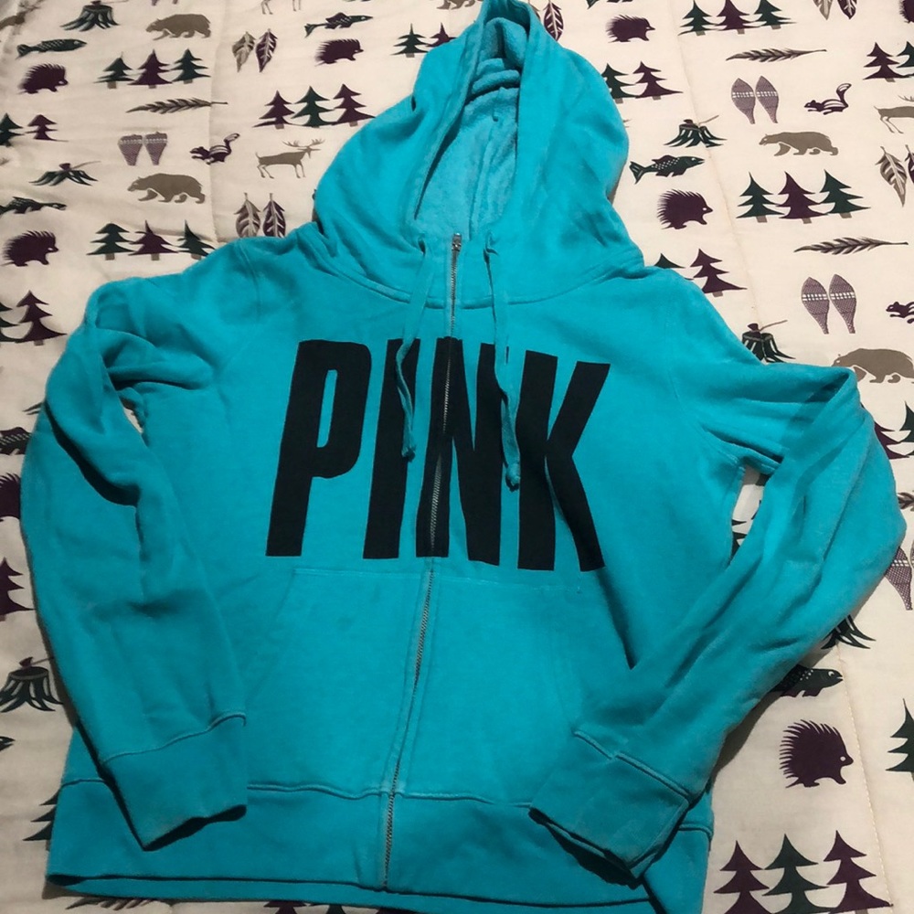Blue women’s zipper hoodie by PINK
